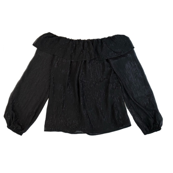 WHBM black textured shimmer chiffon off shoulder top ❤️ - Picture 5 of 7